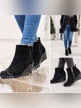 Blondo Waterproof Black Suede Wedge Rain Bootie Sz 7.5 Winter Outdoors Gorpcore